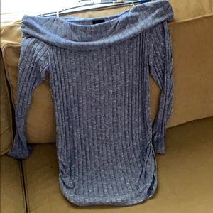 Off shoulder Long Sleeve Heather Blue Top